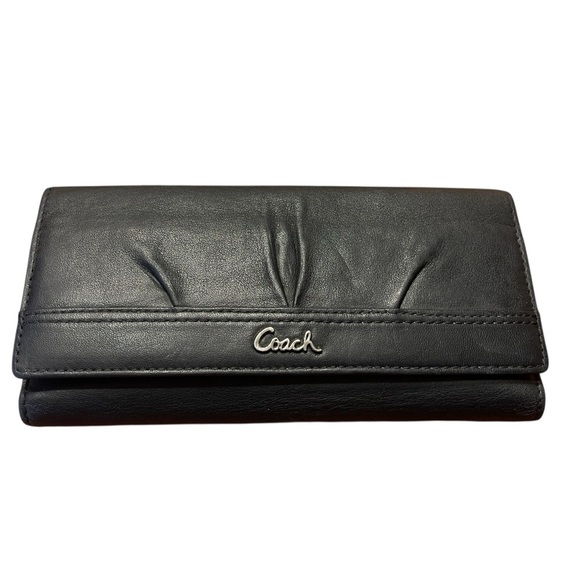 Vtg COACH Soho Leather Wallet Trifold Soft Slim Black Pleated Blue Lining Clutch - Picture 6 of 8